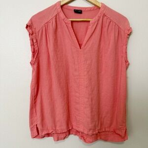 Splendid Linen Blend Blouse Womens Medium Coral Short Sleeve Lightweight Top